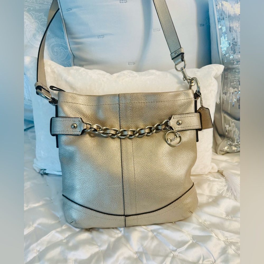 Coach Metallic Leather Shoulder Bag with Chain Detail - Picture 4 of 14